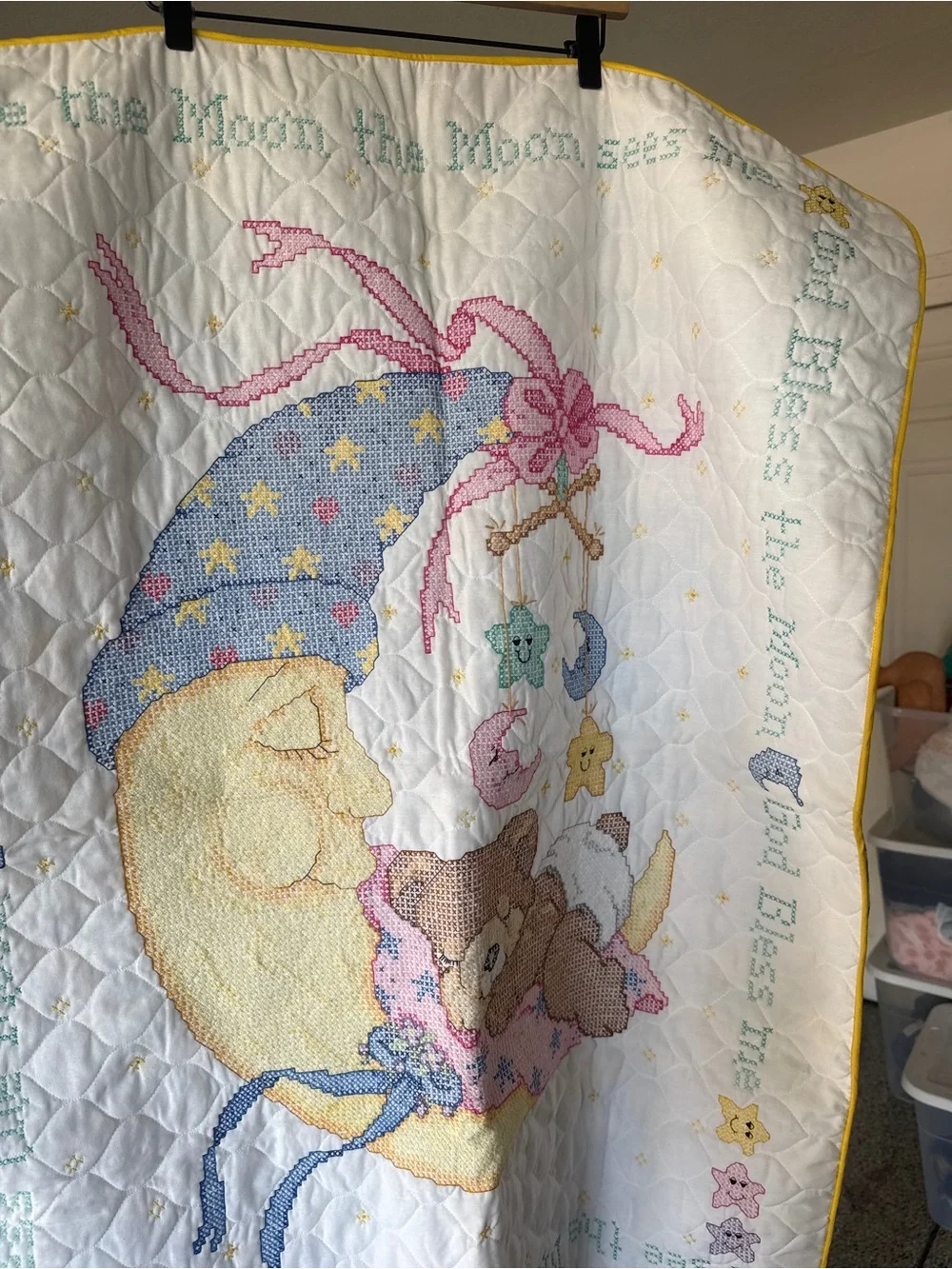 Vintage 1999 Bucilla Stamped cross stitch Mr.Moon and Me Crib size Baby Moon